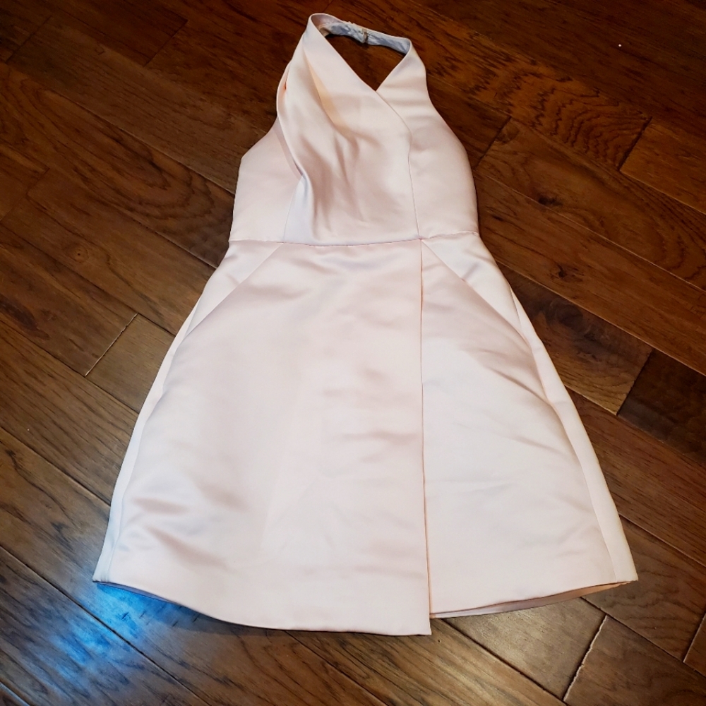 Halston Heritage Light Pink Satin Halter Dress Silky